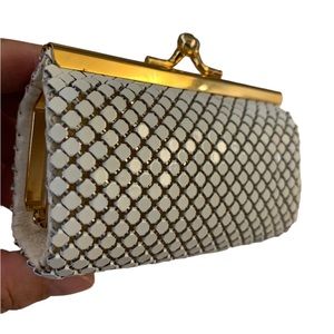 Vintage Super cute white metal mesh coin purse with gold hardware